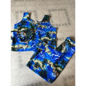 Rima Large Beachwear Sleeveless Top  & Pants Caribbean Tiki Print